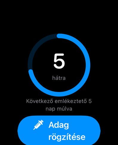 A Dial Apple Watchon ciklusgyűrűvel, amely a következő adagig számolja a napokat, a következő emlékeztetővel és rögzítőgombbal